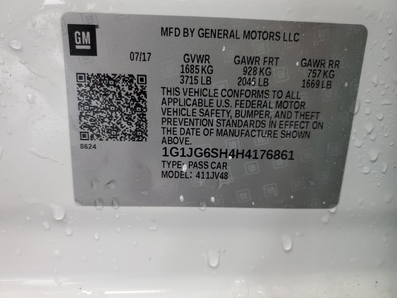 2017 Chevrolet Sonic VIN 1G1JG6SH4H4176861 Copart auction photo, front end / hail damage thumbnail 13