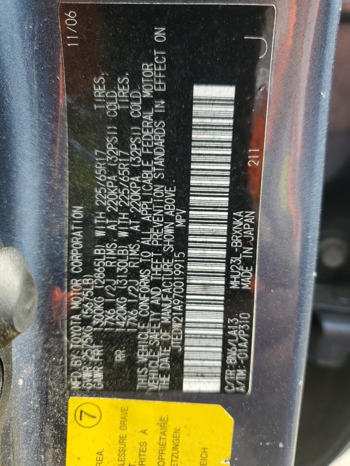 2007 Toyota Highlander VIN JTEDW21A970019915 Copart auction photo, front end damage thumbnail 13