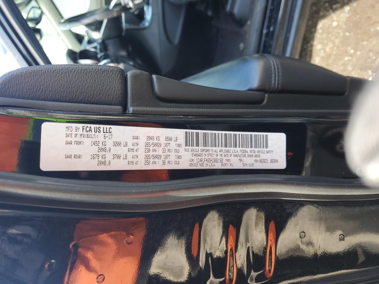 2017 Jeep Grand Cherokee VIN 1C4RJFAG5HC892162 Copart auction photo, all over damage thumbnail 13