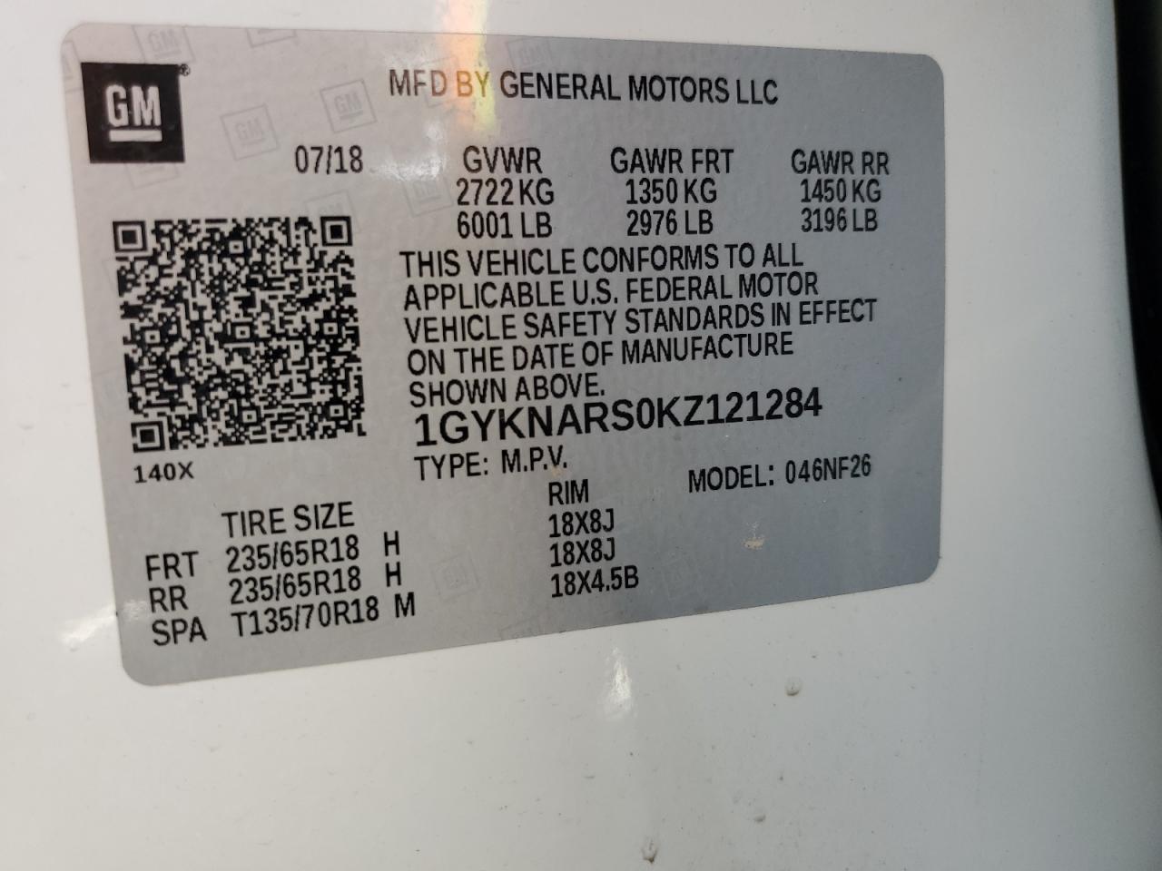 2019 Cadillac XT5 VIN 1GYKNARS0KZ121284 Copart auction photo, front end damage thumbnail 15