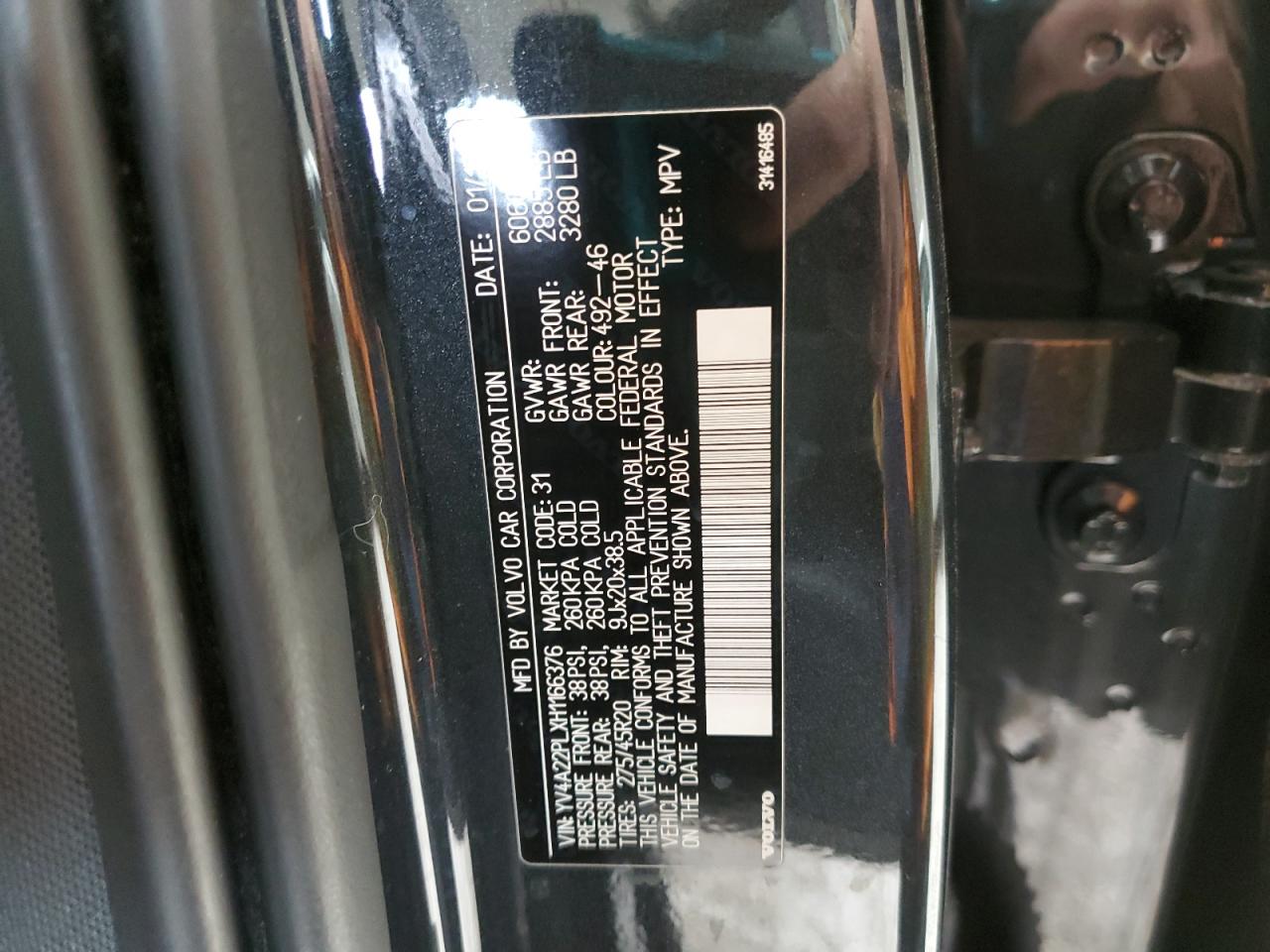 2017 Volvo XC90 VIN YV4A22PLXH1166376 Copart auction photo, side damage thumbnail 14
