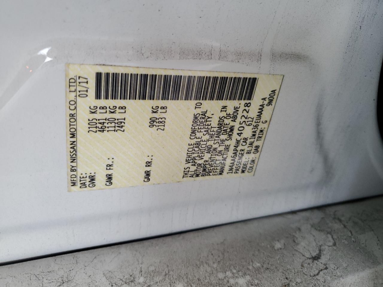 2017 Nissan Maxima VIN 1N4AA6AP4HC405228 Copart auction photo, front end damage thumbnail 12