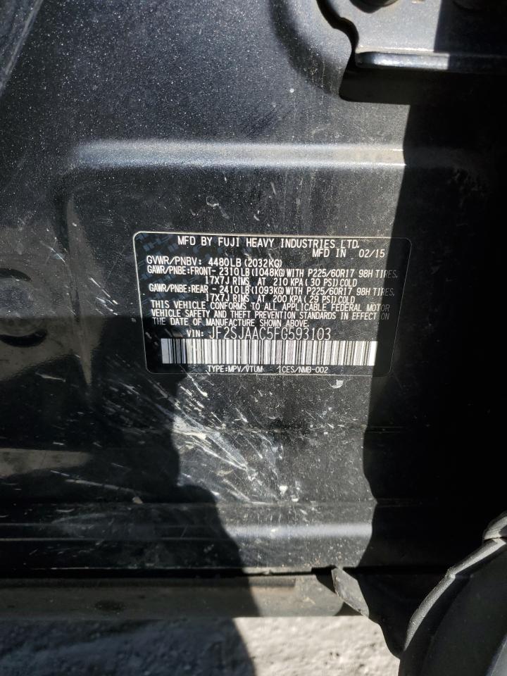 2015 Subaru Forester VIN JF2SJAAC5FG593103 Copart auction photo, front end / mechanical damage thumbnail 14