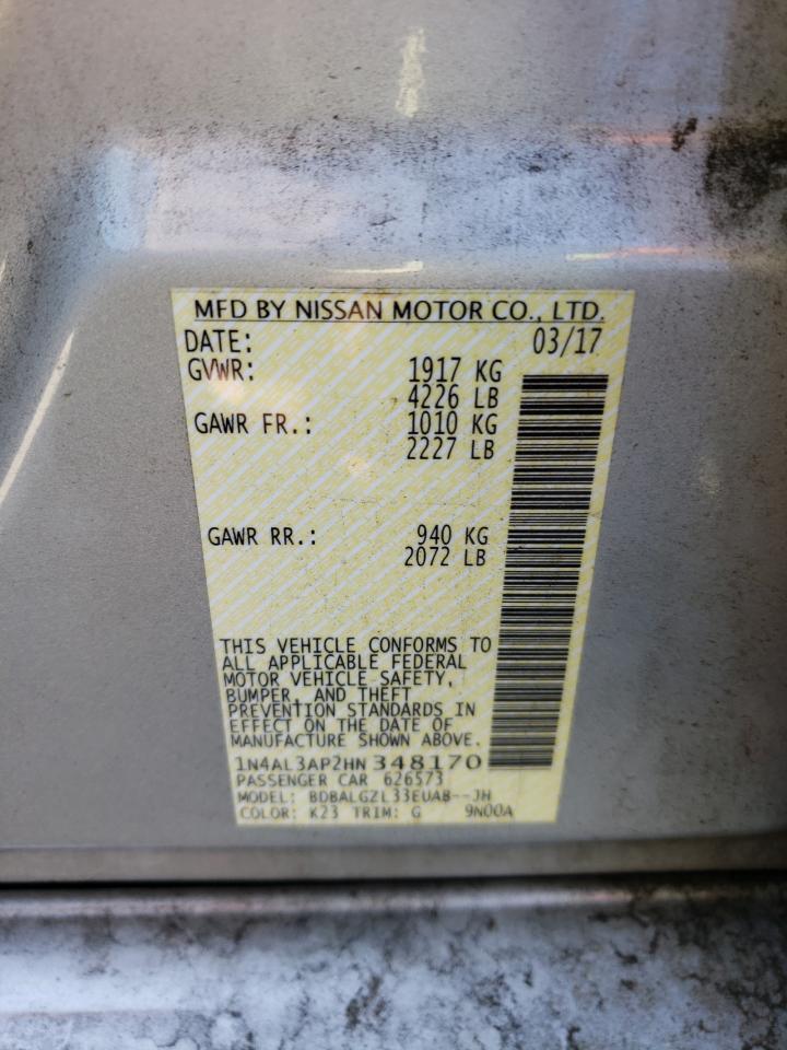 2017 Nissan Altima VIN 1N4AL3AP2HN348170 Copart auction photo, front end damage thumbnail 12