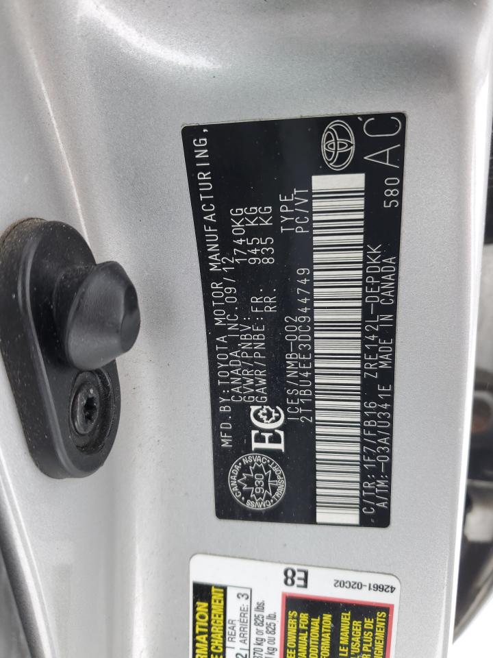 2013 Toyota Corolla VIN 2T1BU4EE3DC944749 Copart auction photo, rear end damage thumbnail 12