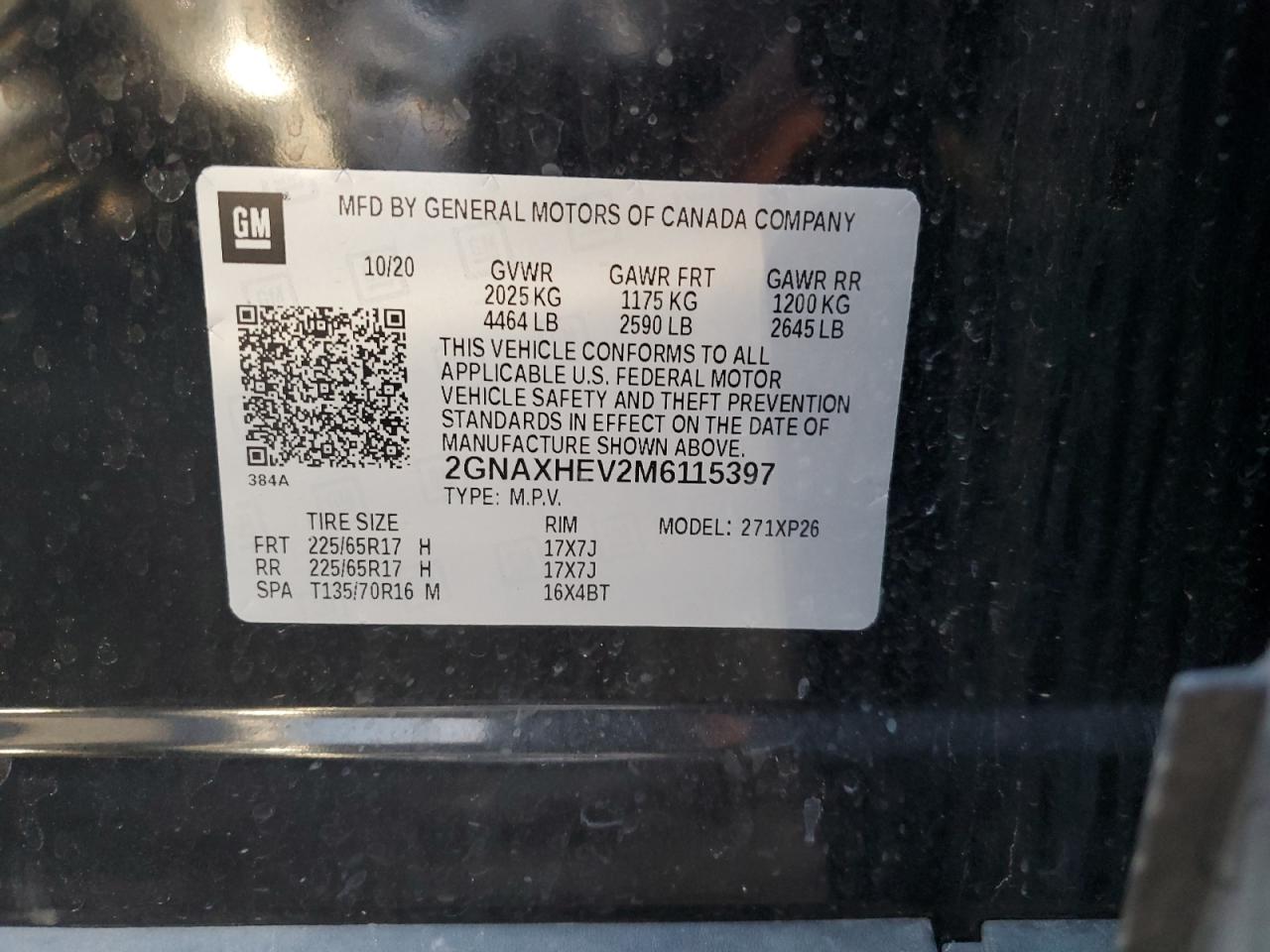 2021 Chevrolet Equinox VIN 2GNAXHEV2M6115397 Copart auction photo, rear end damage thumbnail 13