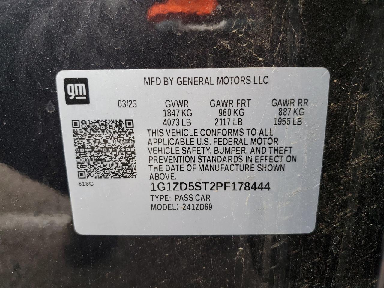 2023 Chevrolet Malibu VIN 1G1ZD5ST2PF178444 Copart auction photo, front end / minor dent/scratches damage thumbnail 12