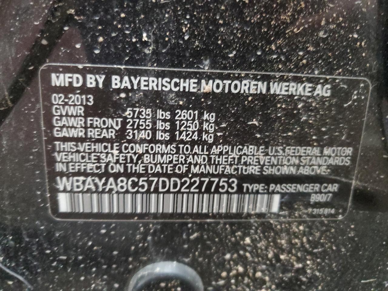 2013 BMW 7er VIN WBAYA8C57DD227753 Copart auction photo, rollover damage thumbnail 13