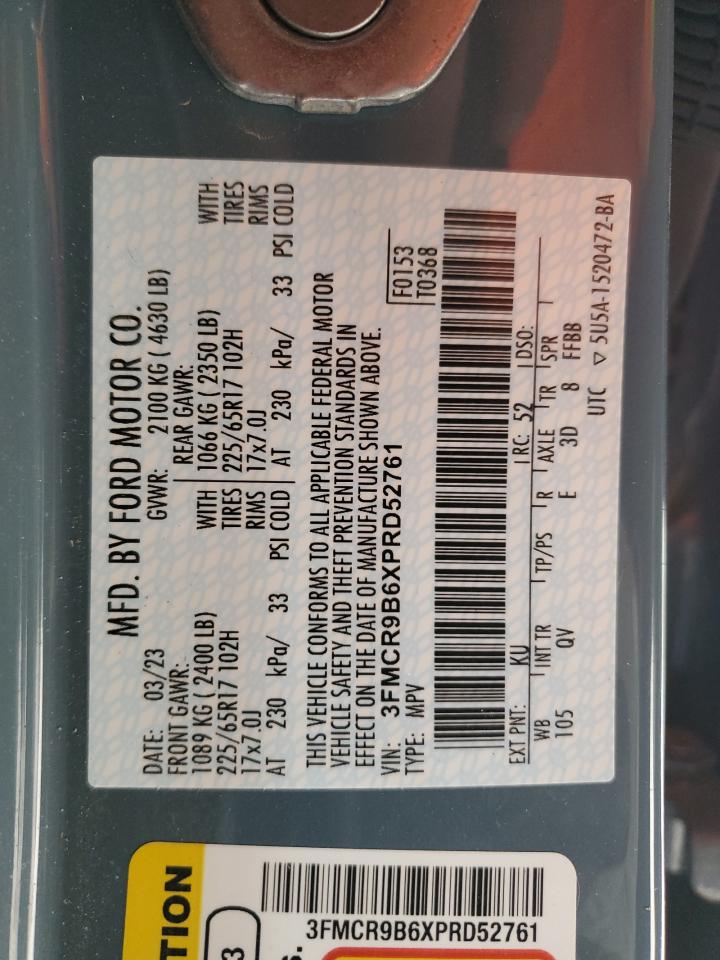 2023 Ford Bronco VIN 3FMCR9B6XPRD52761 Copart auction photo, all over damage thumbnail 13
