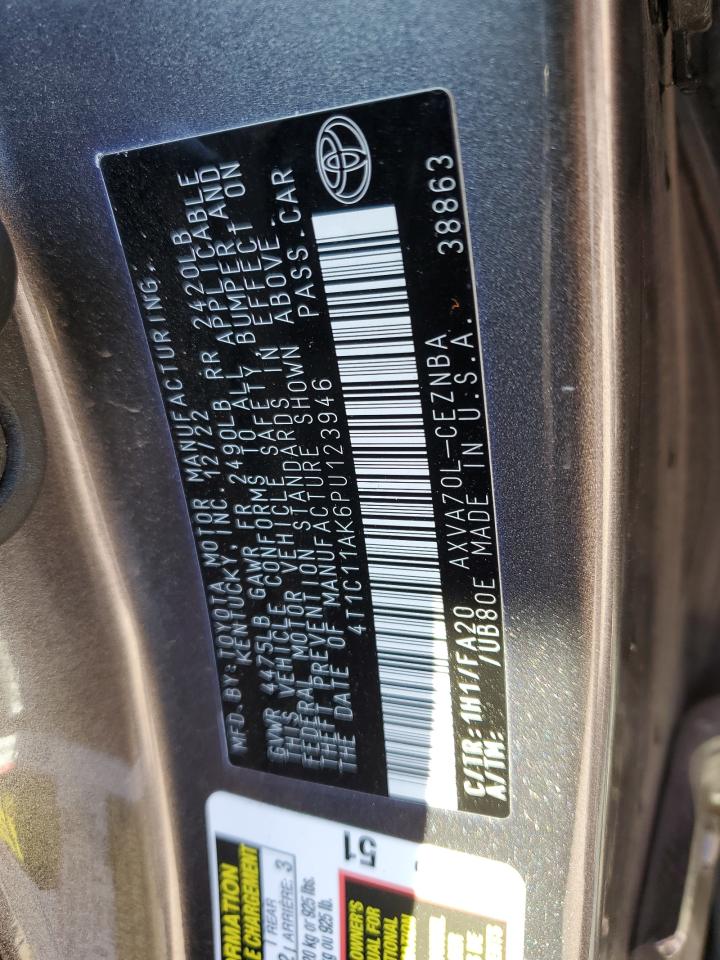 2023 Toyota Camry VIN 4T1C11AK6PU123946 Copart auction photo, rear end damage thumbnail 12
