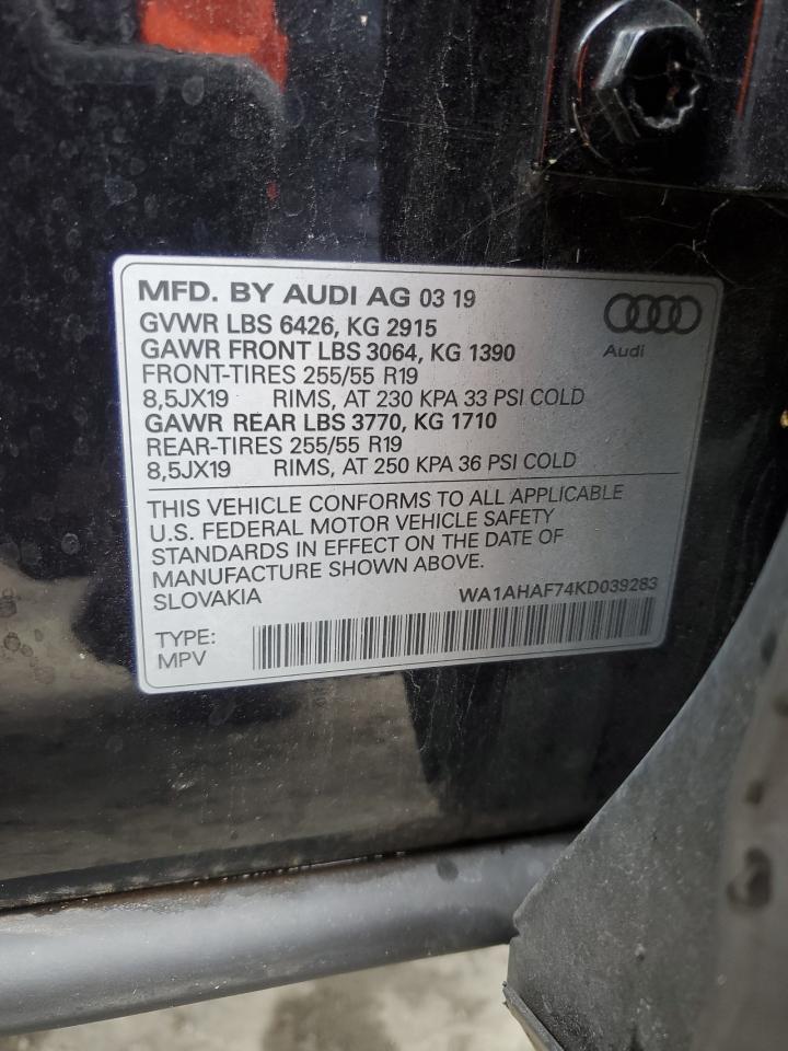 2019 Audi Q7 VIN WA1AHAF74KD039283 Copart auction photo, undercarriage damage thumbnail 13