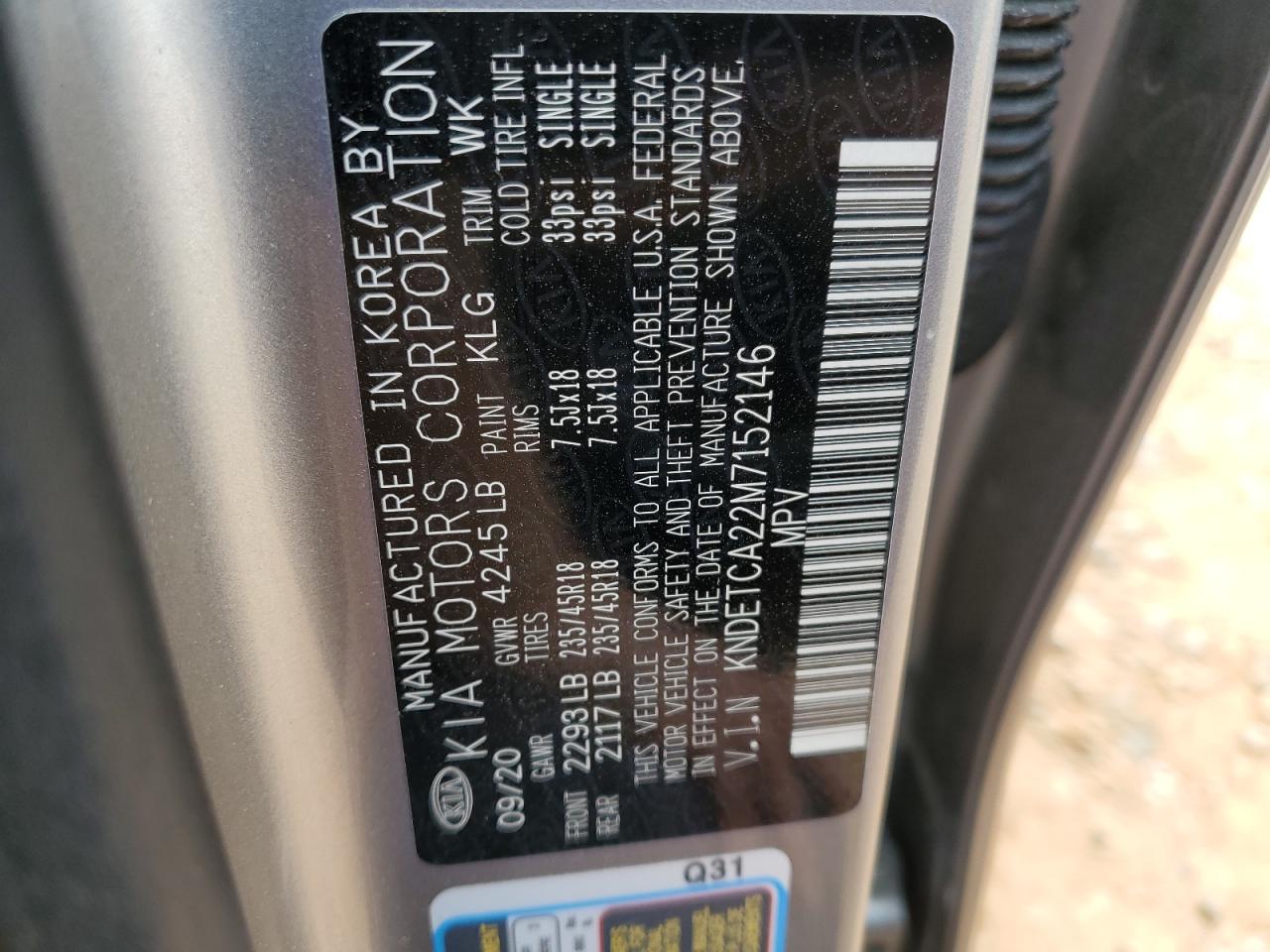 2021 KIA Seltos VIN KNDETCA22M7152146 Copart auction photo, front end damage thumbnail 15