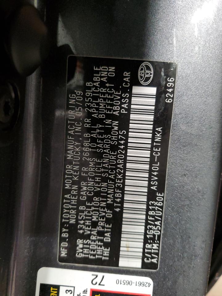2010 Toyota Camry VIN 4T4BF3EK2AR024475 Copart auction photo, front end damage thumbnail 12