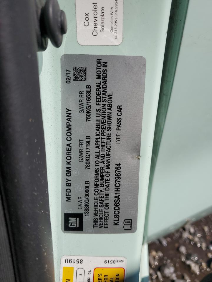2017 Chevrolet Spark VIN KL8CD6SA1HC798764 Copart auction photo, rollover damage thumbnail 12