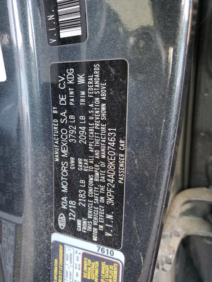 2019 KIA Forte VIN 3KPF24AD8KE074631 Copart auction photo, vandalism / hail damage thumbnail 12