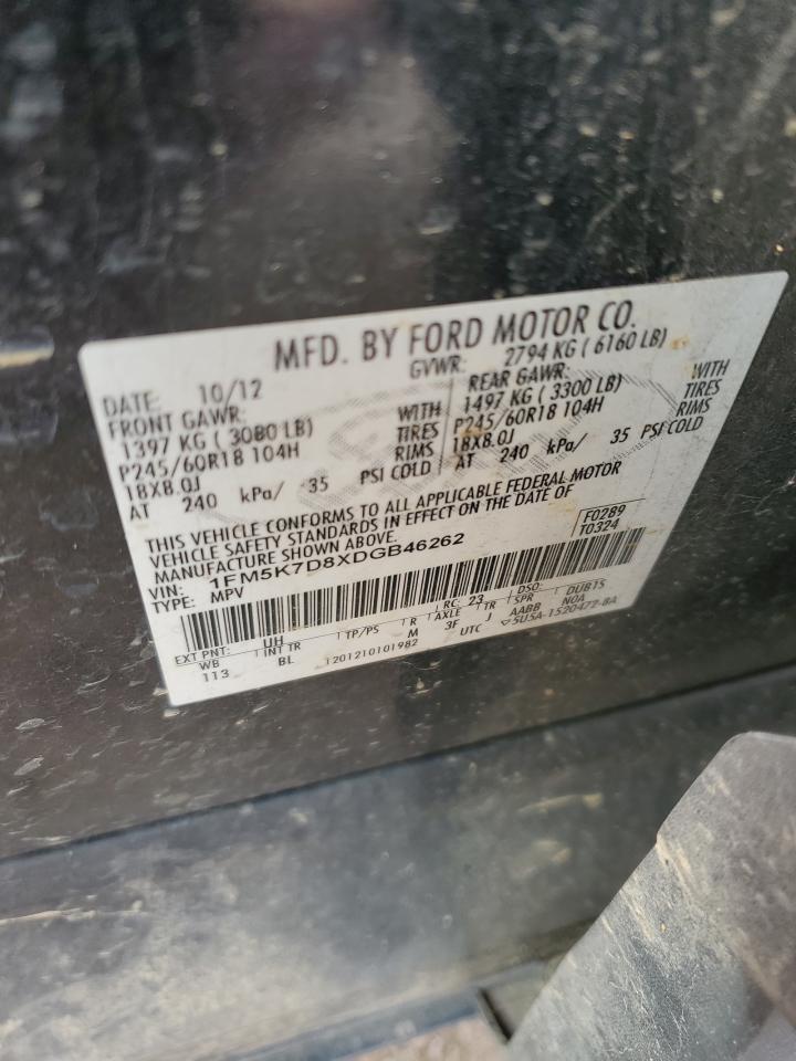 2013 Ford Explorer VIN 1FM5K7D8XDGB46262 Copart auction photo, rear end damage thumbnail 15