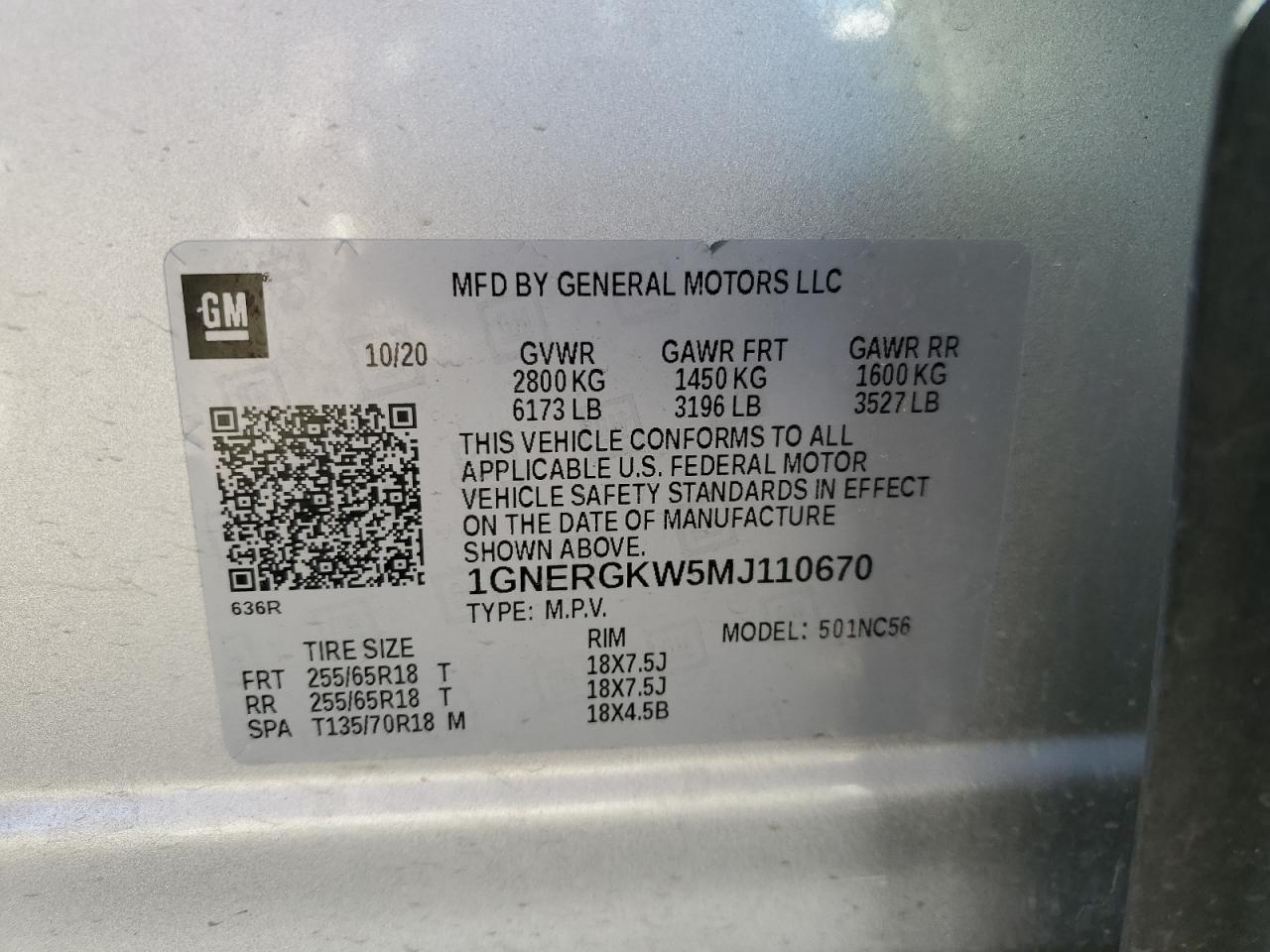 2021 Chevrolet Traverse VIN 1GNERGKW5MJ110670 Copart auction photo, front end / side damage thumbnail 16