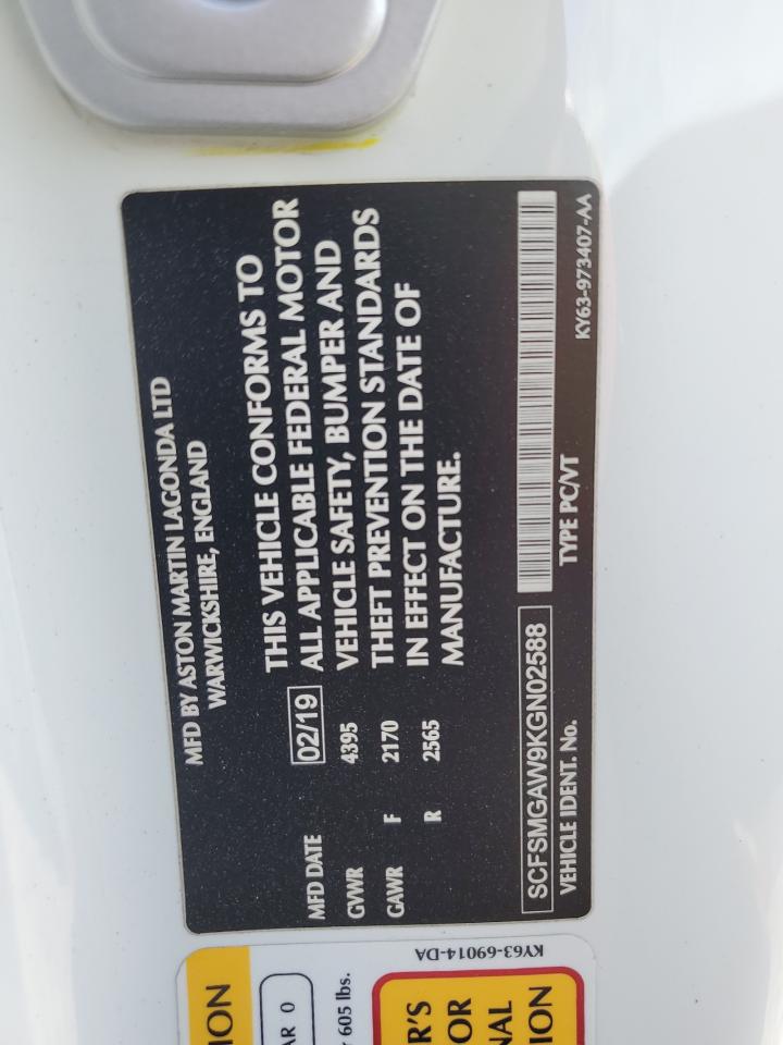 2019 Aston Martin Vantage VIN SCFSMGAW9KGN02588 Copart auction photo, front end damage thumbnail 12