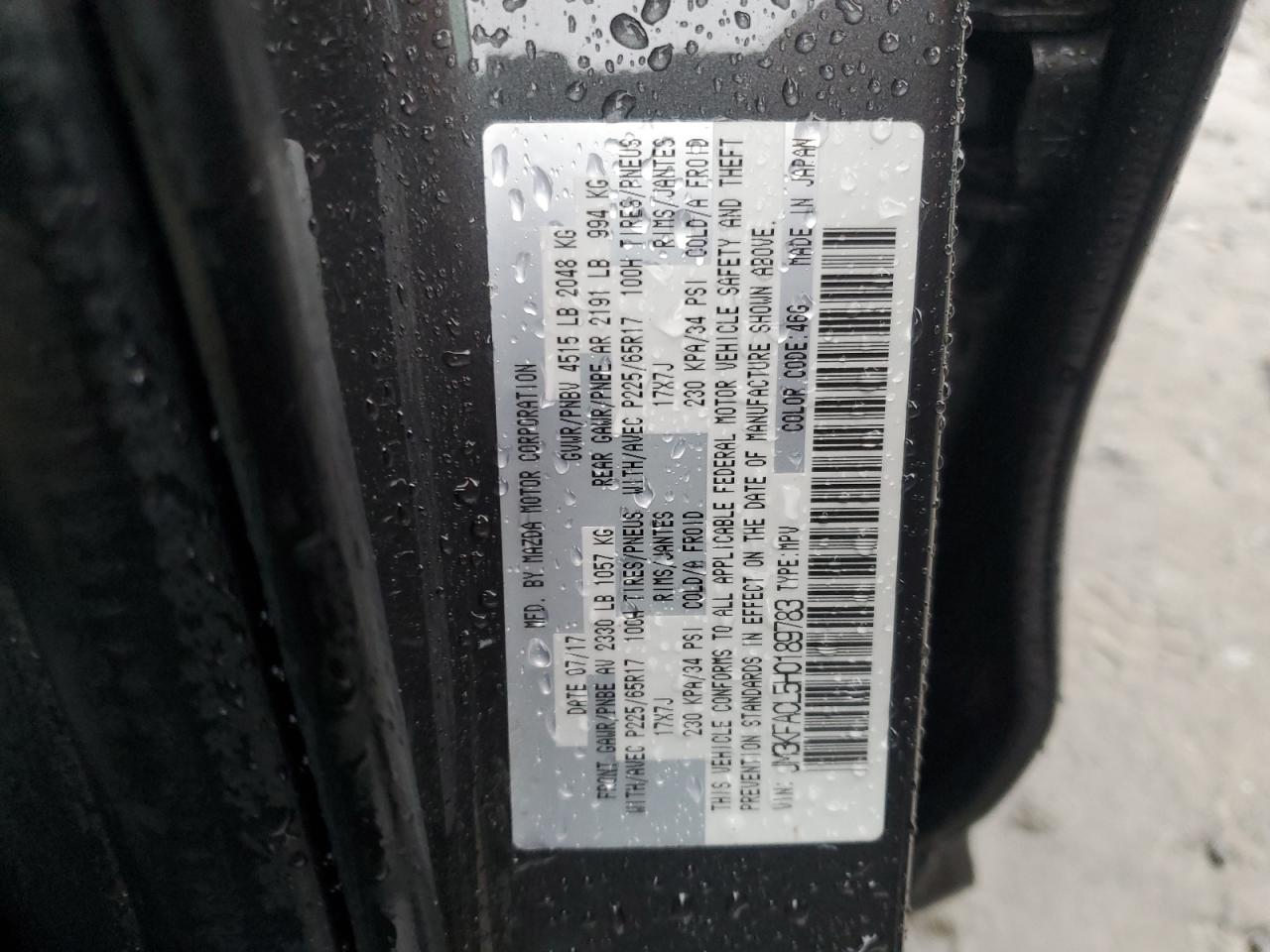 2017 Mazda CX-5 VIN JM3KFACL5H0189783 Copart auction photo, all over damage thumbnail 13