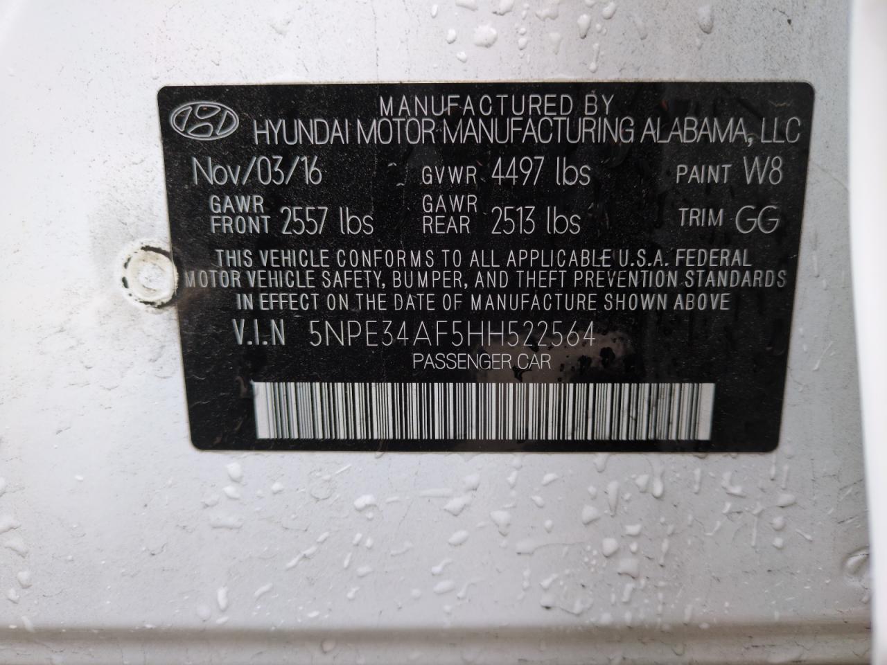 2017 Hyundai Sonata VIN 5NPE34AF5HH522564 Copart auction photo, rear end damage thumbnail 13