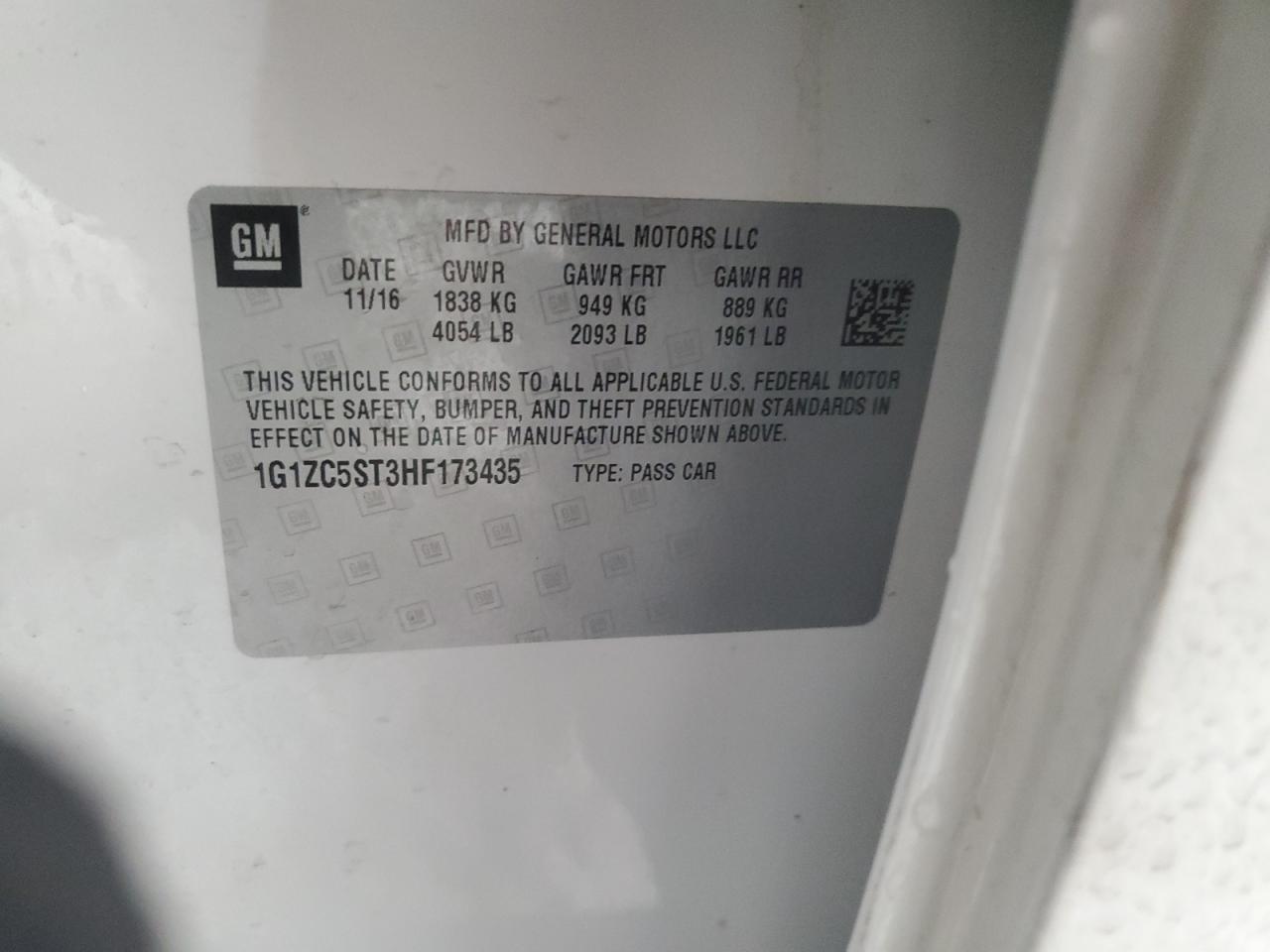 2017 Chevrolet Malibu VIN 1G1ZC5ST3HF173435 Copart auction photo, side damage thumbnail 13
