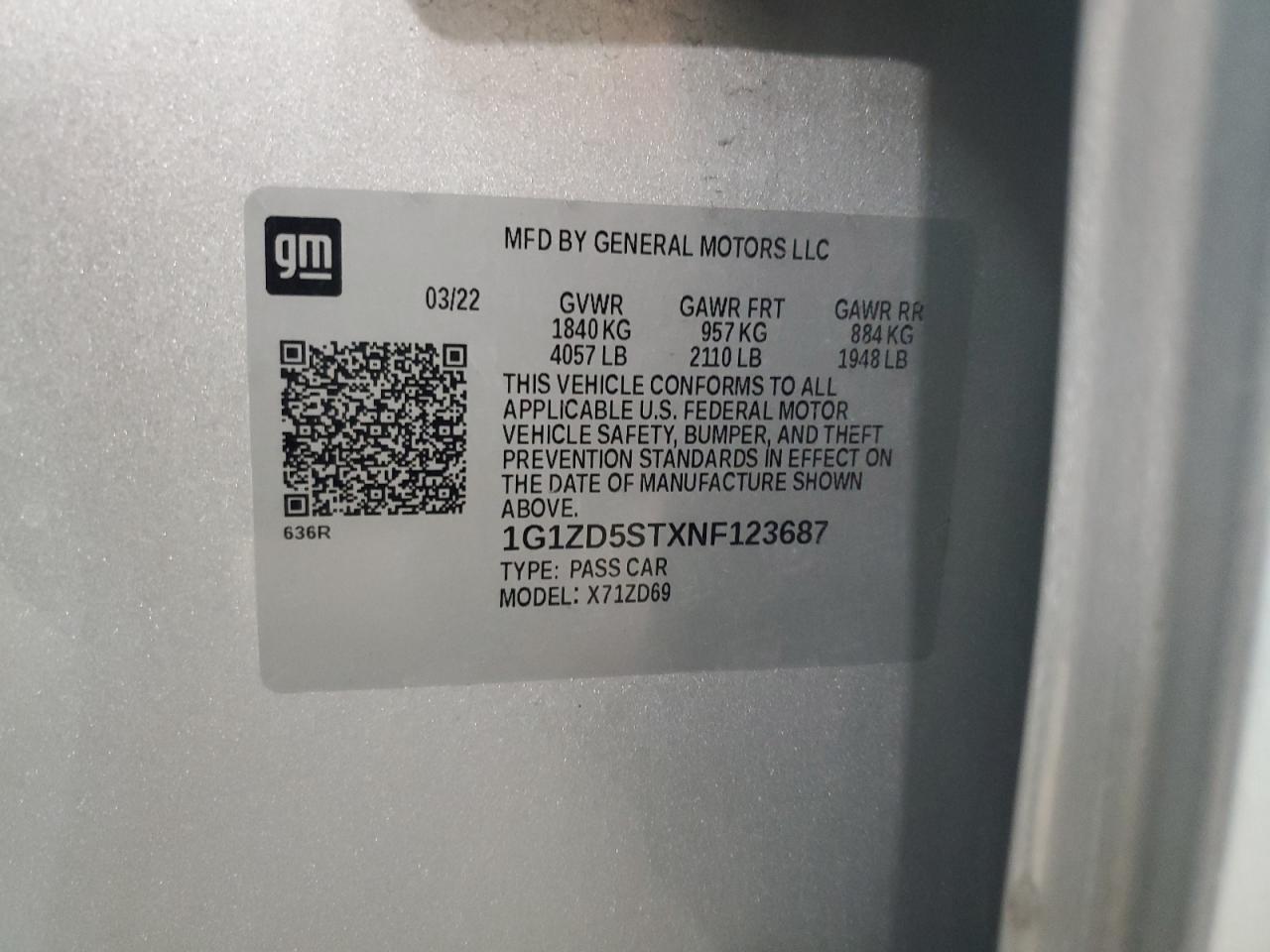 2022 Chevrolet Malibu VIN 1G1ZD5STXNF123687 Copart auction photo, vandalism damage thumbnail 12