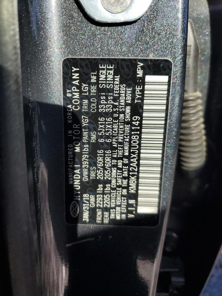 2018 Hyundai Kona VIN KM8K12AAXJU081149 Copart auction photo, rear end damage thumbnail 13