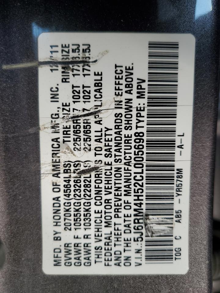 2012 Honda CR-V VIN 5J6RM4H52CL005698 Copart auction photo, minor dent/scratches damage thumbnail 13