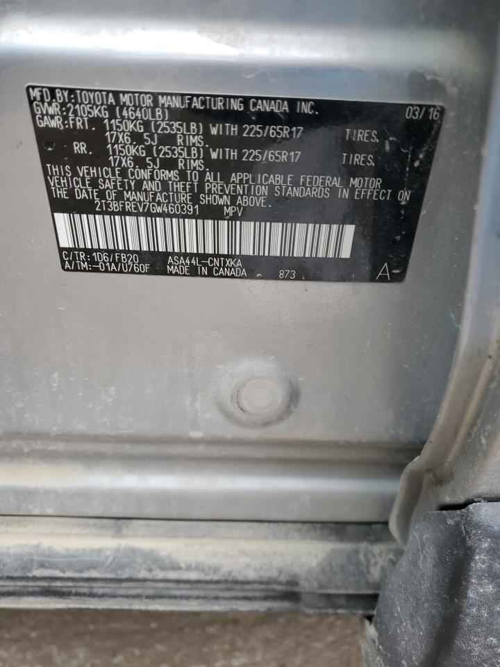 2016 Toyota RAV 4 VIN 2T3BFREV7GW460391 Copart auction photo, front end / rear end damage thumbnail 16