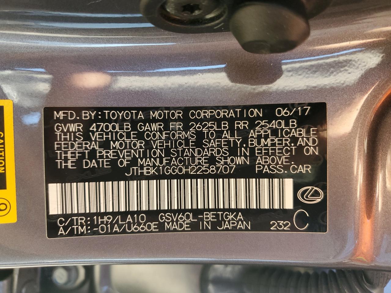 2017 Lexus ES VIN JTHBK1GG0H2258707 Copart auction photo, all over damage thumbnail 13