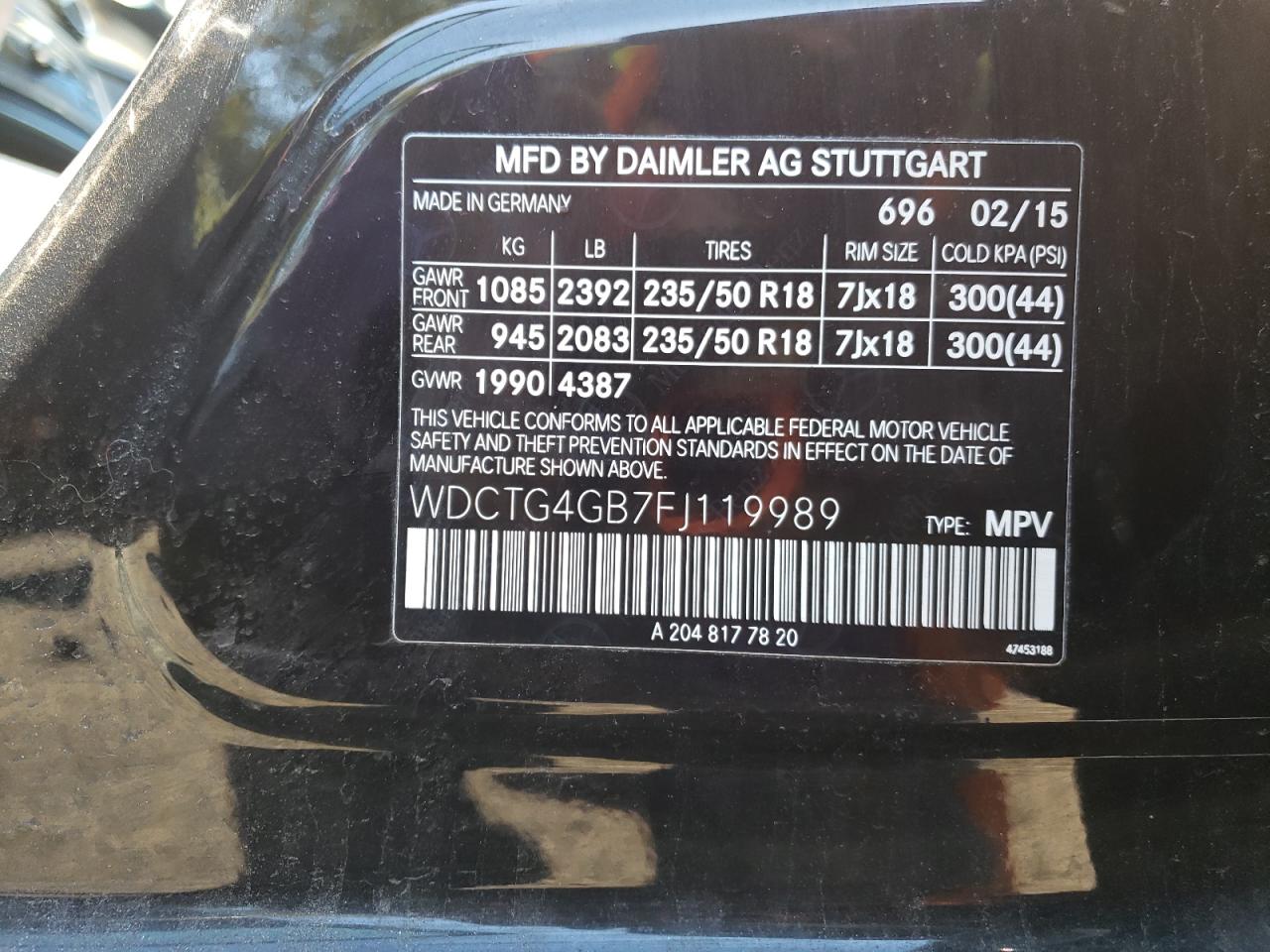 2015 Mercedes-Benz GLA-klasse VIN WDCTG4GB7FJ119989 Copart auction photo, front end / frame damage damage thumbnail 16