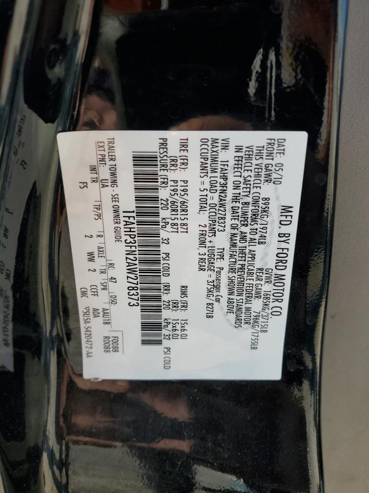 2010 Ford Focus VIN 1FAHP3FN2AW278373 Copart auction photo, front end / minor dent/scratches damage thumbnail 14