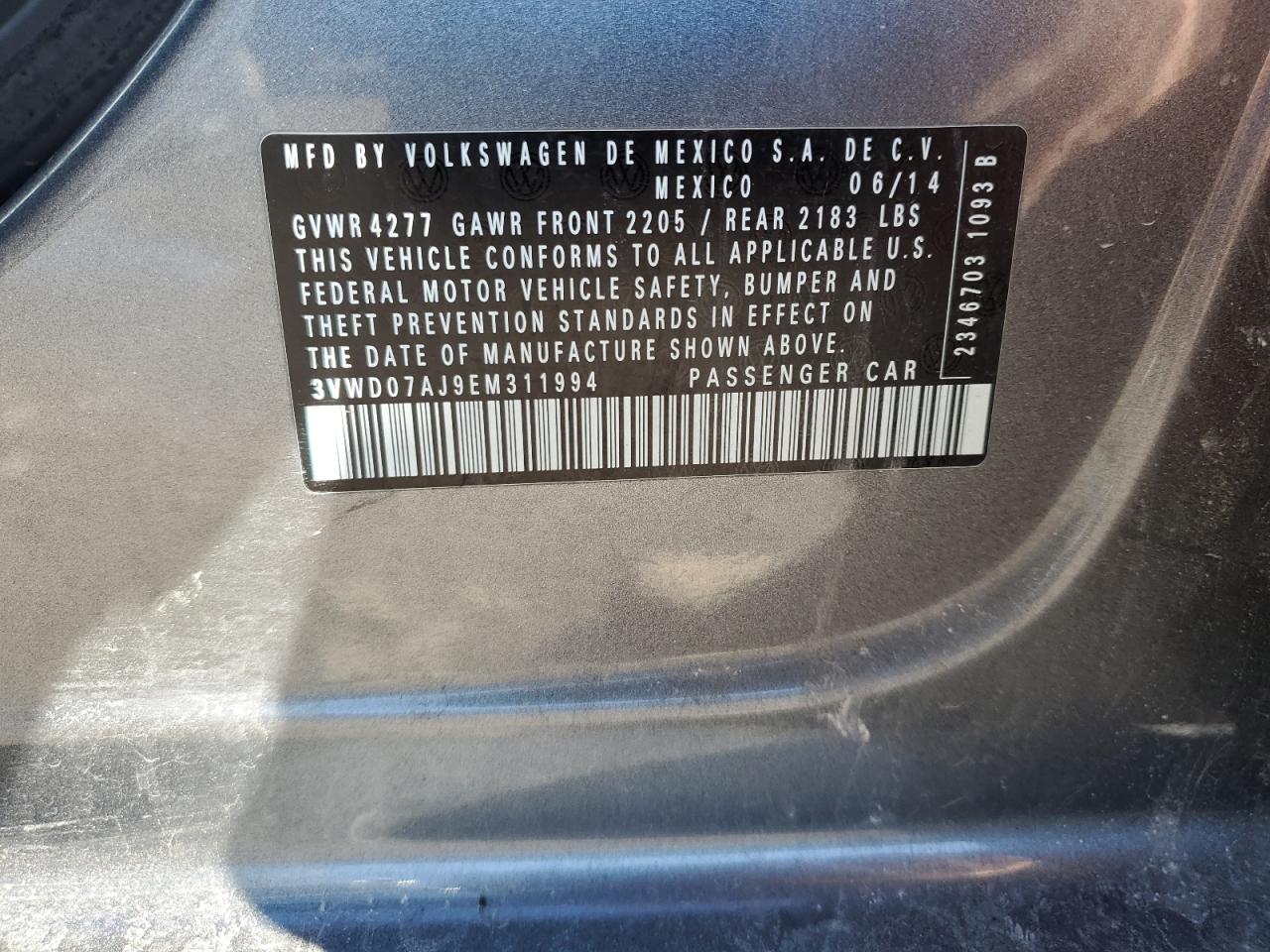 2014 Volkswagen Jetta VIN 3VWD07AJ9EM311994 Copart auction photo, front end / minor dent/scratches damage thumbnail 12