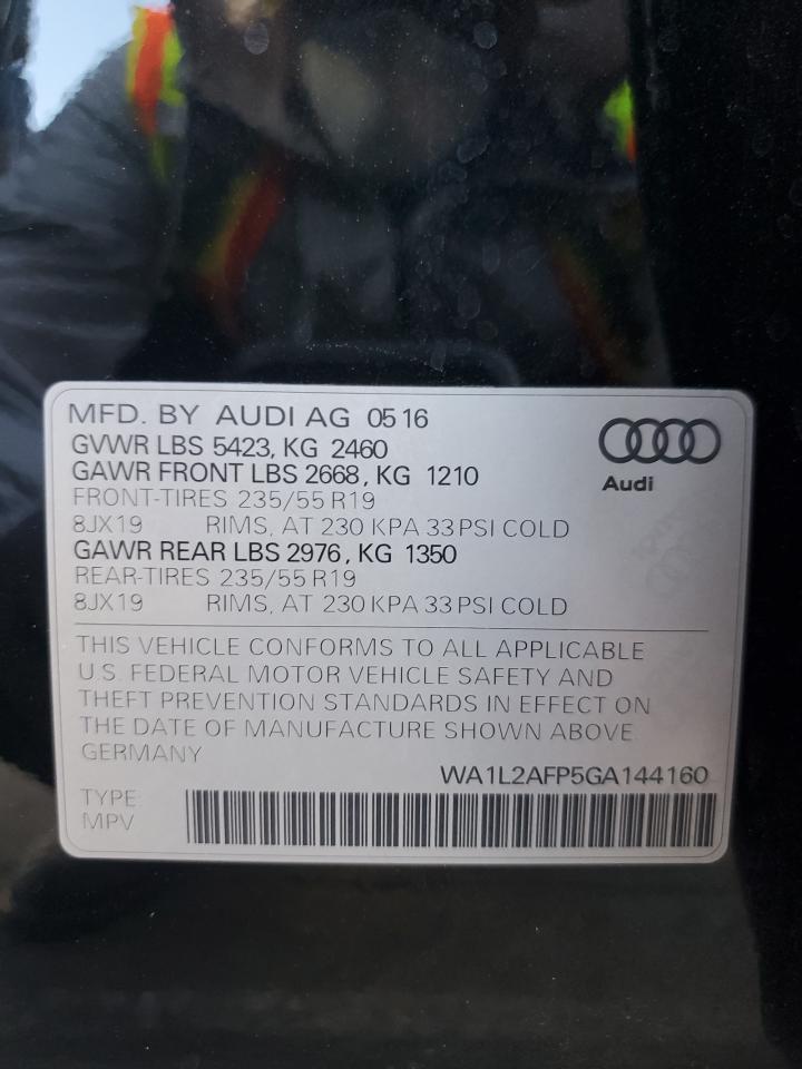 2016 Audi Q5 VIN WA1L2AFP5GA144160 Copart auction photo, rear end damage thumbnail 13