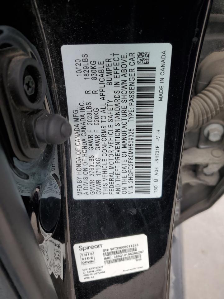 2021 Honda Civic VIN 2HGFC2F80MH509325 Copart auction photo, all over damage thumbnail 12