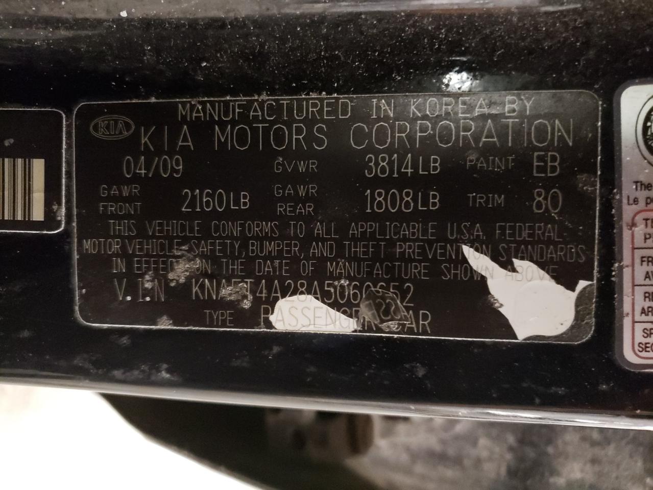 2010 KIA Forte VIN KNAFT4A28A5060652 Copart auction photo, front end / side damage thumbnail 12