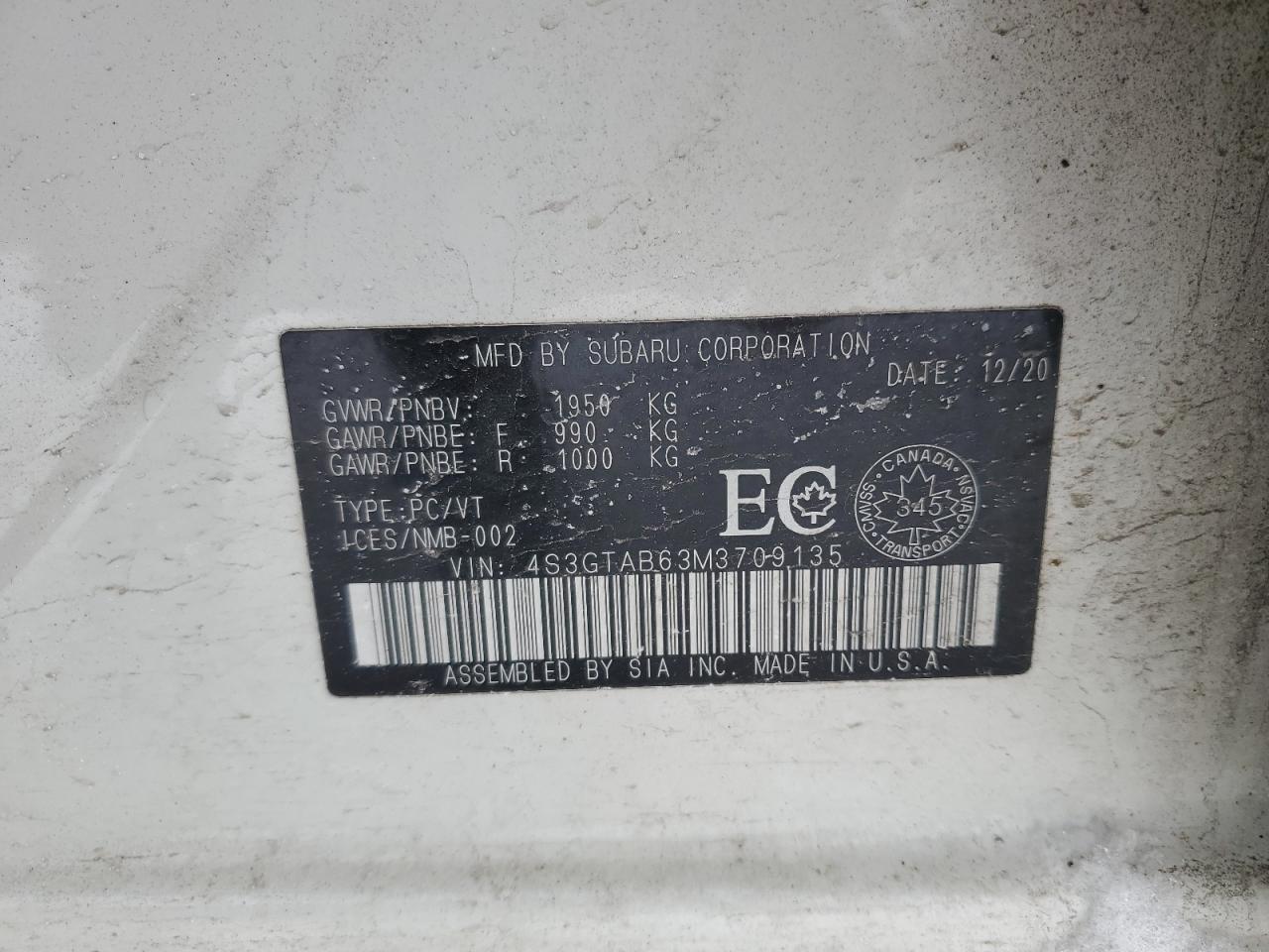 2021 Subaru Impreza VIN 4S3GTAB63M3709135 Copart auction photo, burn / front end damage thumbnail 13