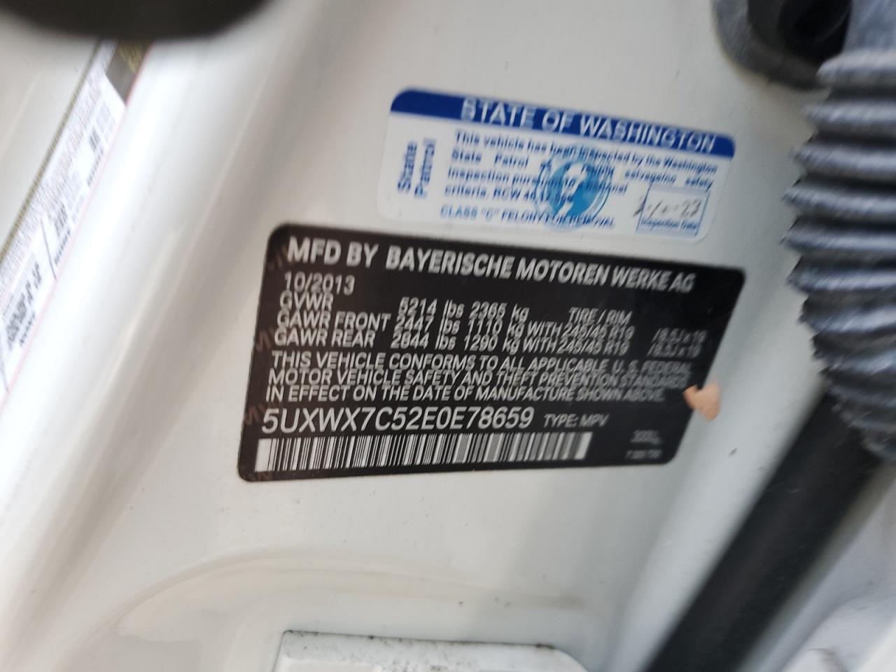2014 BMW X3 VIN 5UXWX7C52E0E78659 Copart auction photo, front end damage thumbnail 13