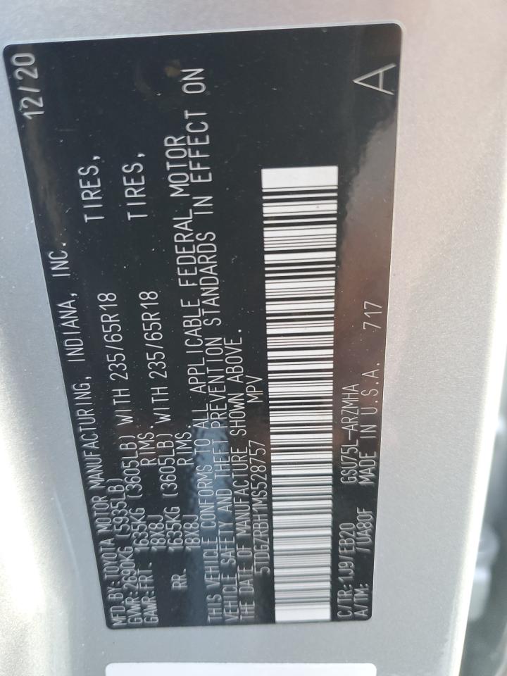 2021 Toyota Highlander VIN 5TDGZRBH1MS528757 Copart auction photo, front end / minor dent/scratches damage thumbnail 13