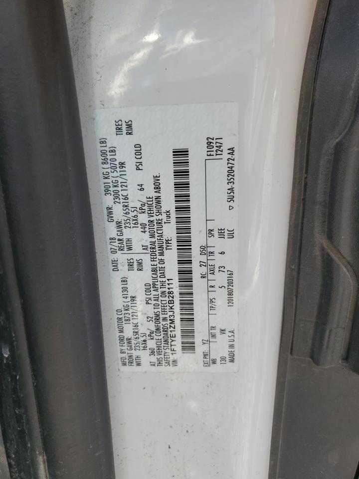 2018 Ford Transit VIN 1FTYE1ZM3JKB28111 Copart auction photo, front end / minor dent/scratches damage thumbnail 13