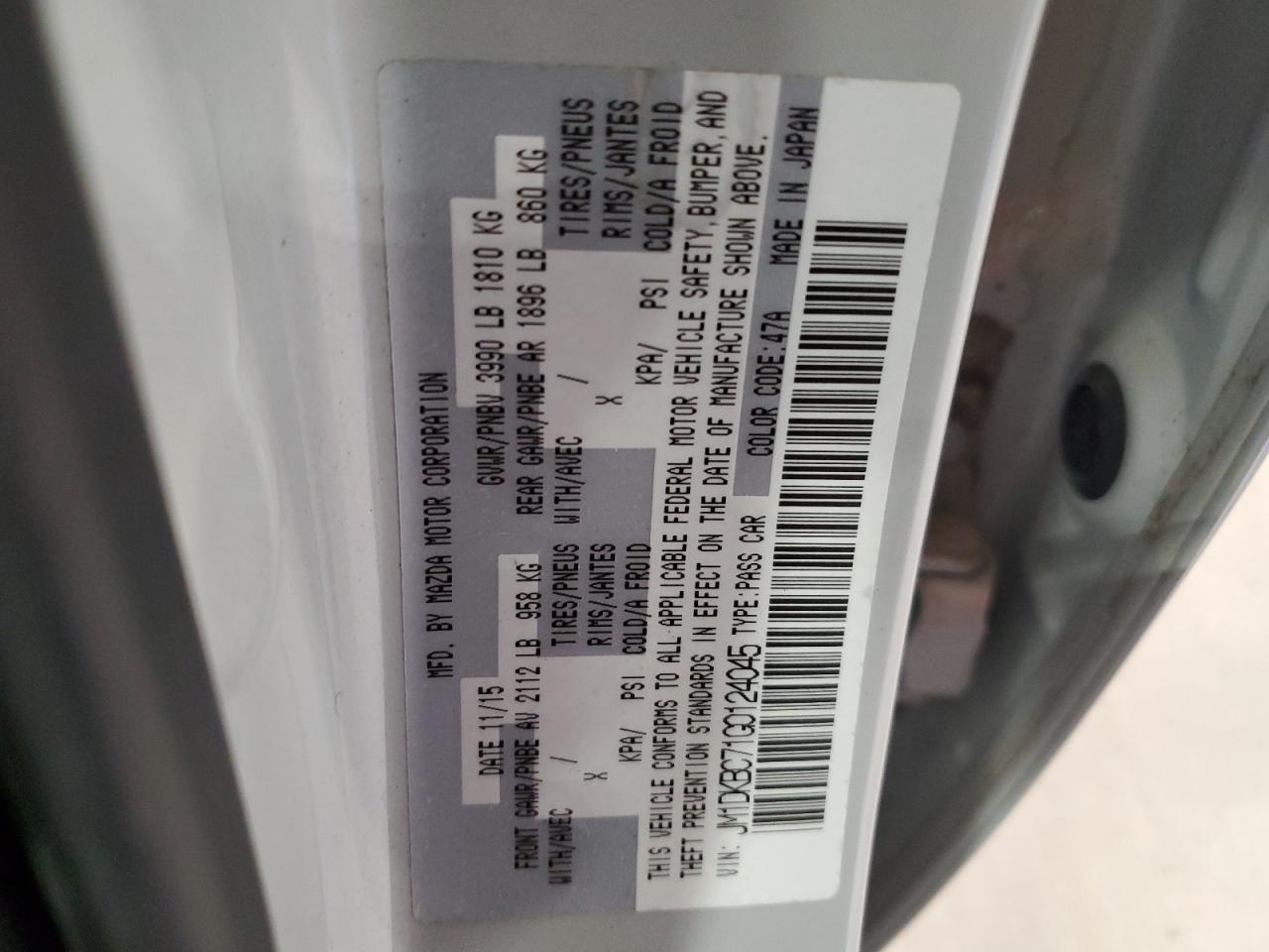 2016 Mazda CX-3 VIN JM1DKBC71G0124045 Copart auction photo, rear end / side damage thumbnail 12