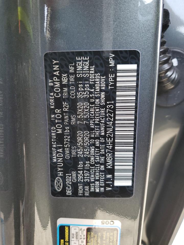 2022 Hyundai Palisade VIN KM8R74HE2NU422731 Copart auction photo, front end damage thumbnail 13