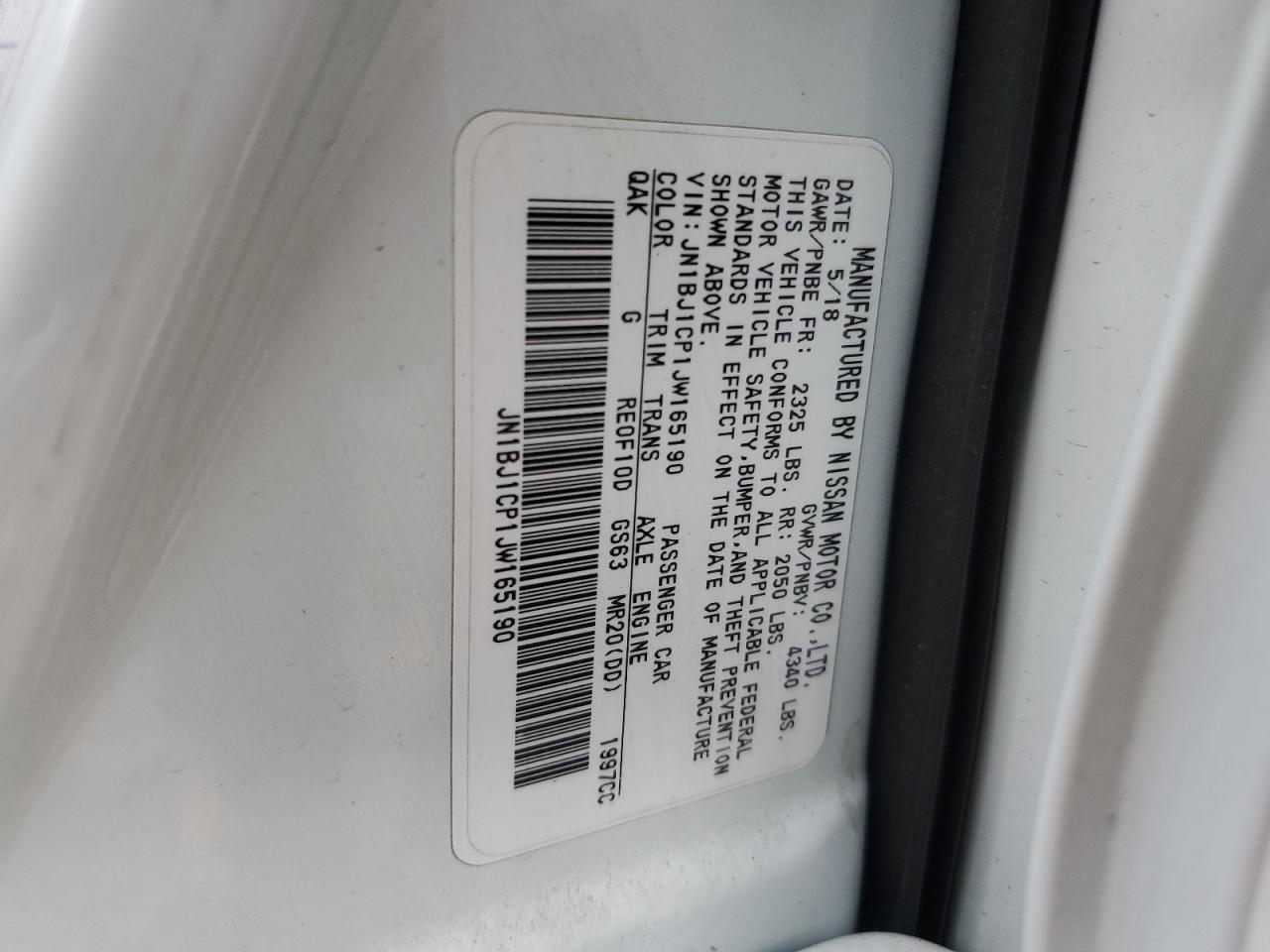 2018 Nissan Rogue VIN JN1BJ1CP1JW165190 Copart auction photo, front end / undercarriage damage thumbnail 15