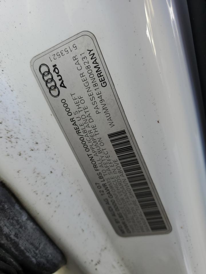 2008 Audi A8 VIN WAUMV94E18N008231 Copart auction photo, side damage thumbnail 12