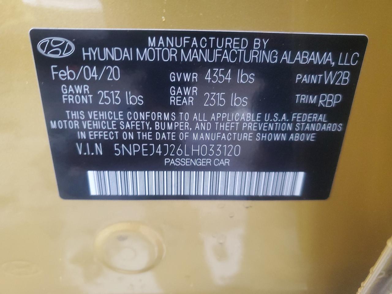 2020 Hyundai Sonata VIN 5NPEJ4J26LH033120 Copart auction photo, undercarriage damage thumbnail 12