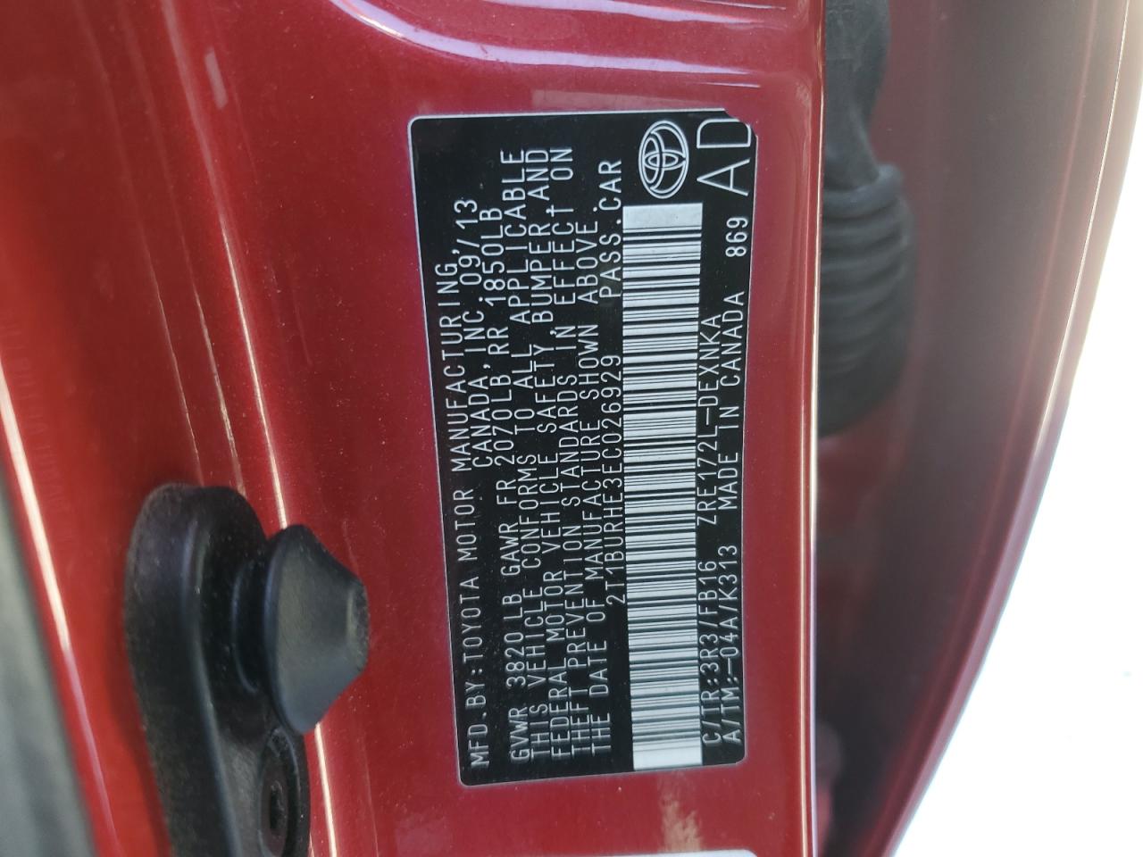 2014 Toyota Corolla VIN 2T1BURHE3EC026929 Copart auction photo, rear end / side damage thumbnail 12