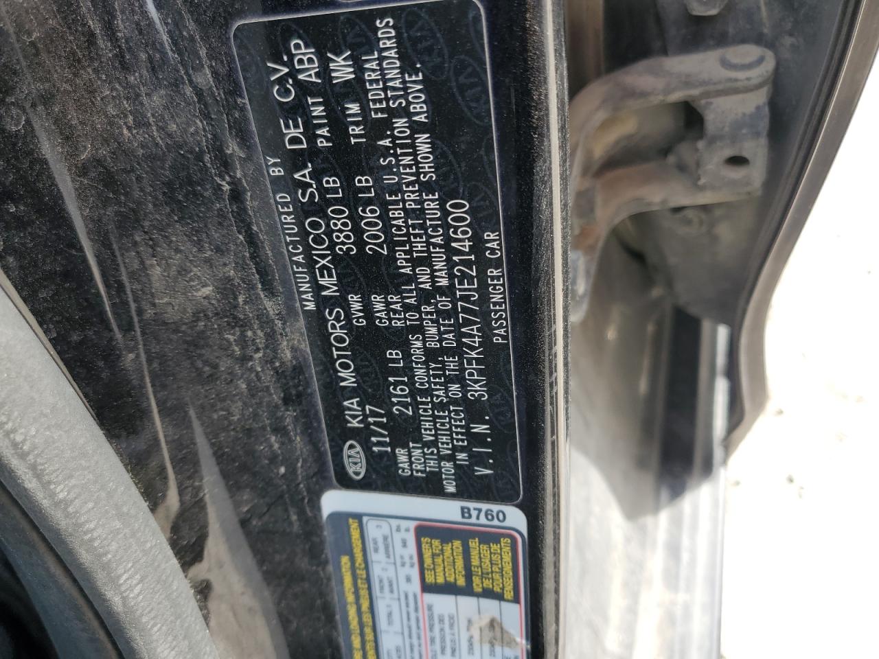 2018 KIA Forte VIN 3KPFK4A77JE214600 Copart auction photo, front end damage thumbnail 12