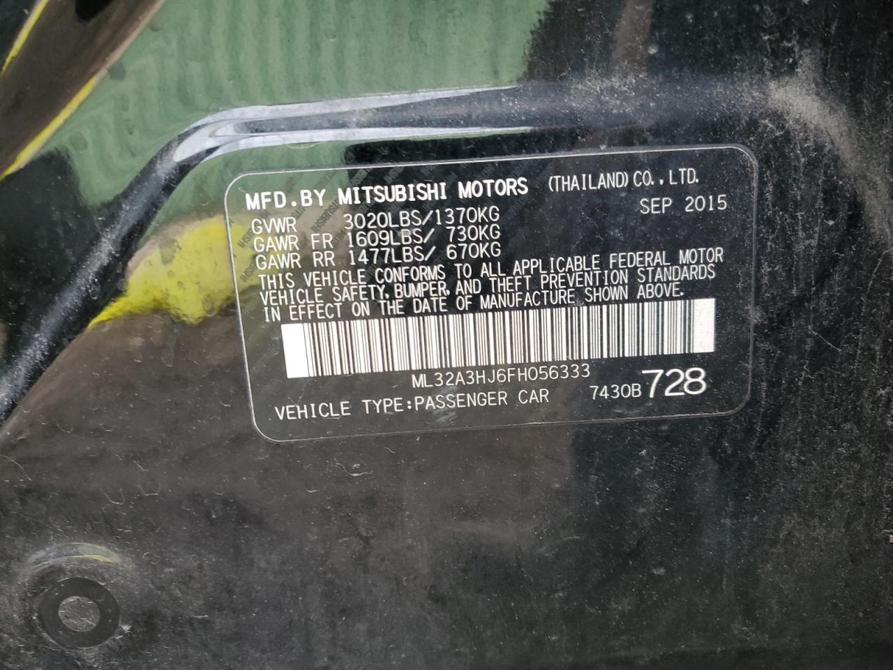 2015 Mitsubishi Mirage VIN ML32A3HJ6FH056333 Copart auction photo, rear end / all over damage thumbnail 12