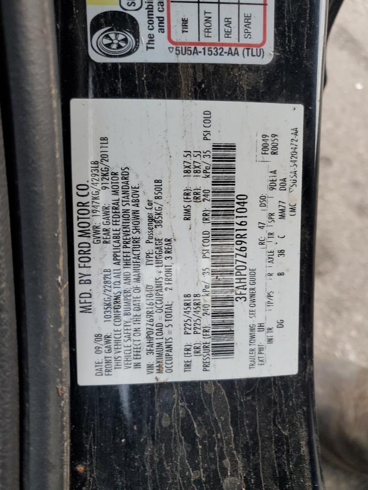 2009 Ford Fusion VIN 3FAHP07Z69R161040 Copart auction photo, all over / undercarriage damage thumbnail 13