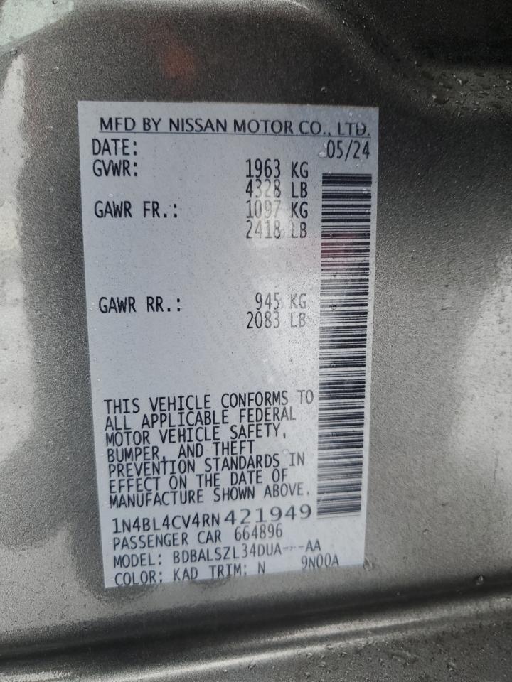 2024 Nissan Altima VIN 1N4BL4CV4RN421949 Copart auction photo, side / front end damage thumbnail 12